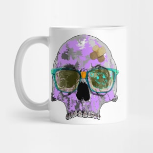 Purple skull with braces, plaster bandages and broken AR sunglasses Mug